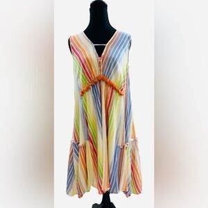 THML Multicolor Striped Pom Pom Mini Dress